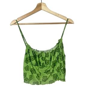 Boutique Y2K Green Floral Mesh Cropped Tank Top XL
